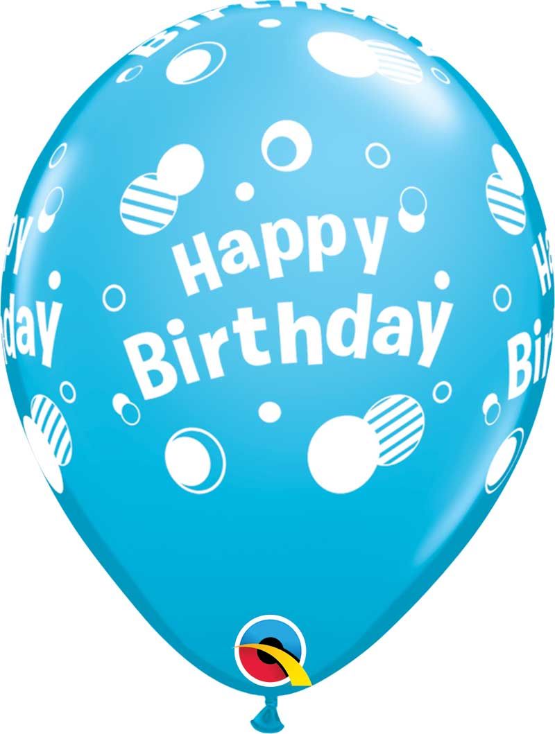 11 INCH LATEX RND HAPPY BDAY POLKA DOTS 50CTP