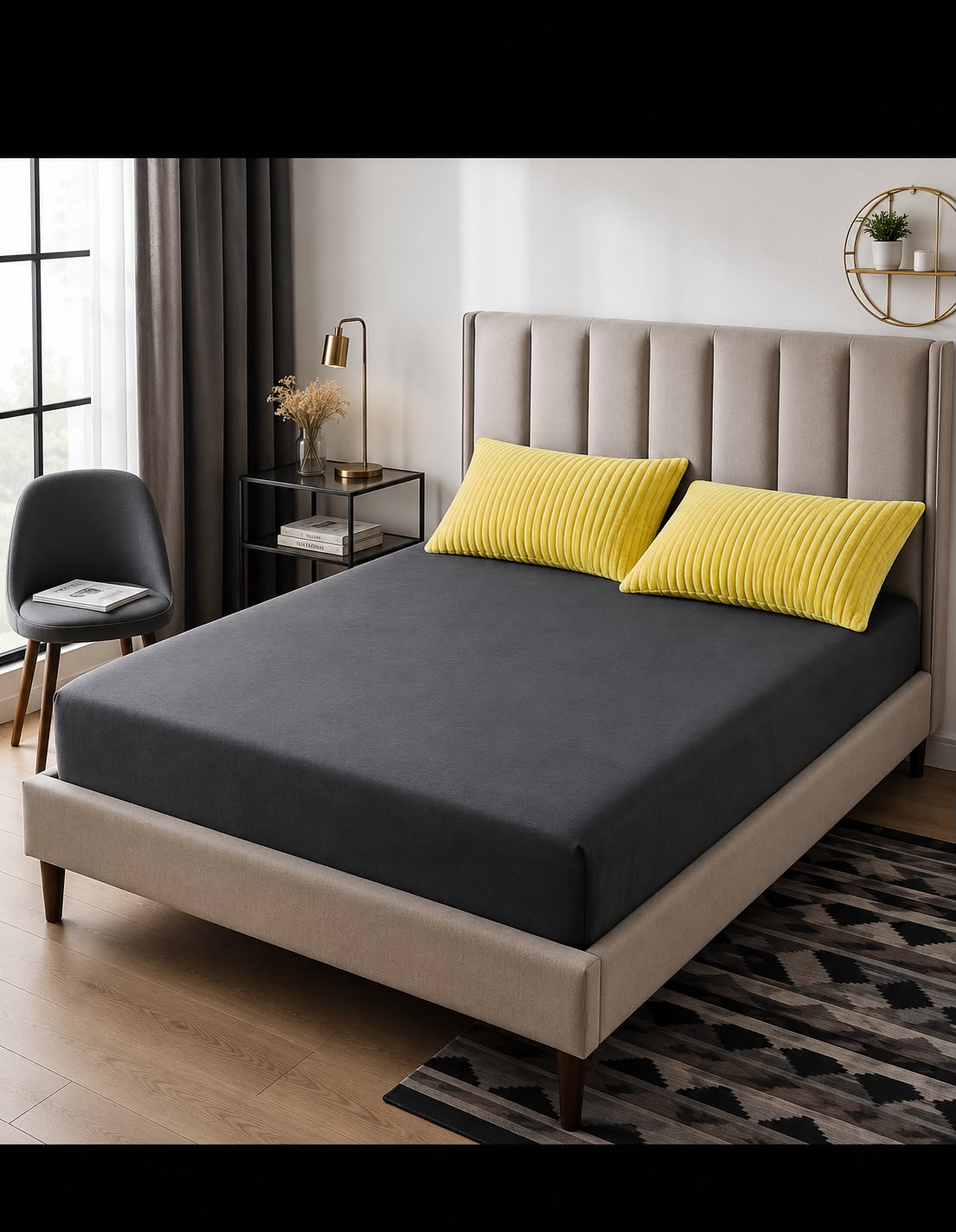 Velvet Sheet With Ribbed Standard Pillowcases