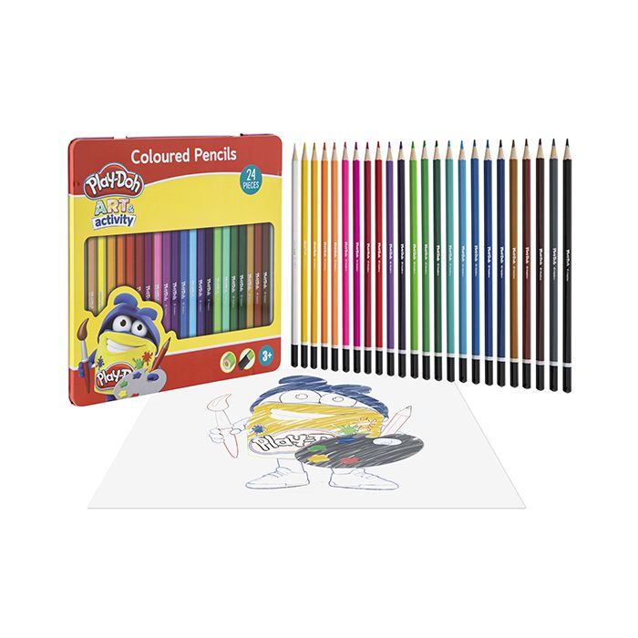 Playdoh 24 Coloured Pencils In Tin