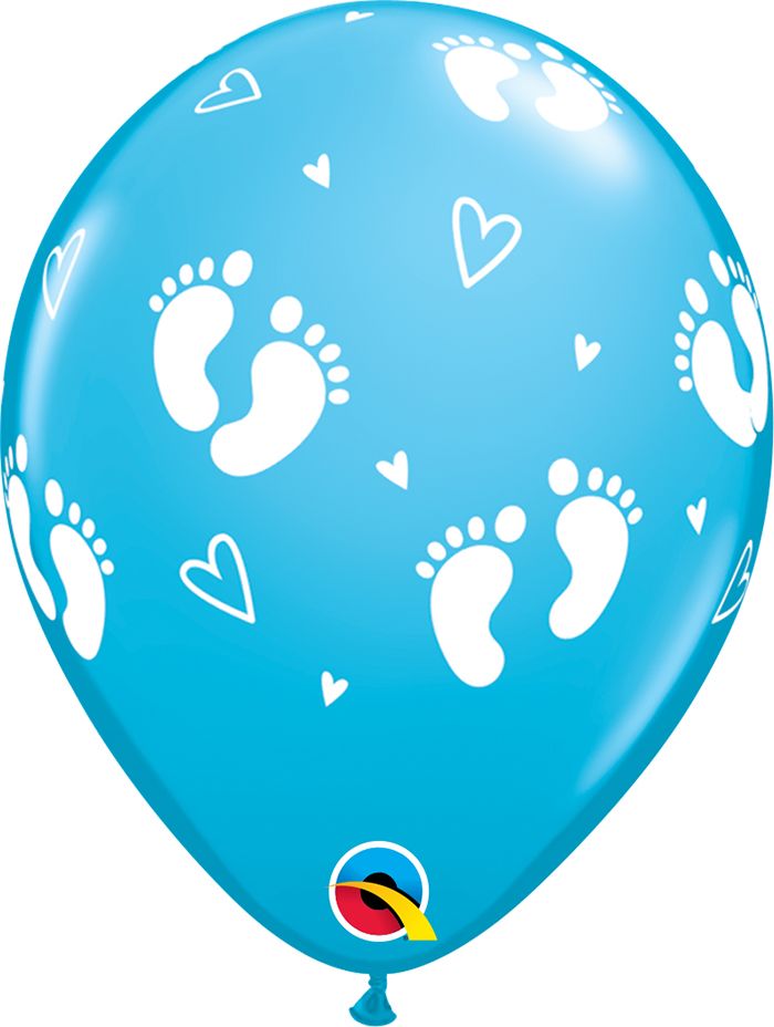 11 INCH LATEX RBNEGG PRT BBY FTPRINT&HEART 50CTP
