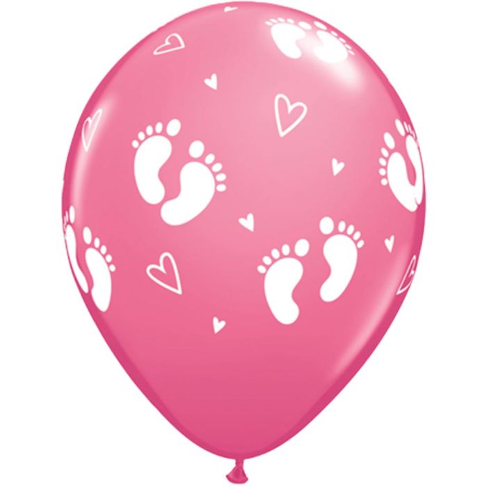 11 INCH LATEX ROSE PRT BBY FTPRINT&HEARTS 50CTP