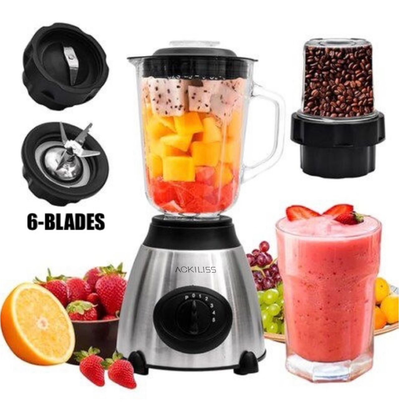 Ackiliss Glass Blender With Coffee Grinder