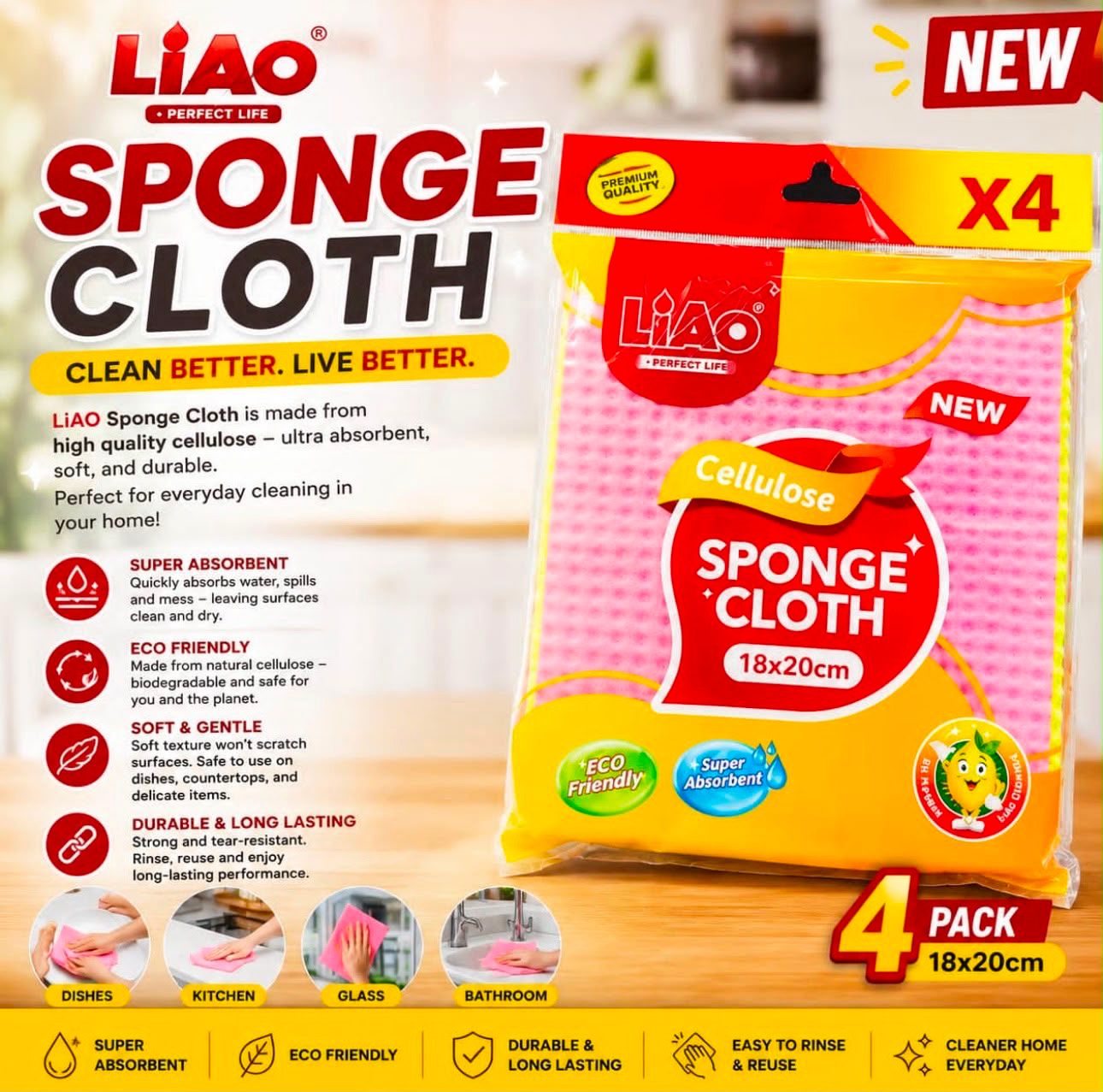 4 PACK SPONGE CLOTH