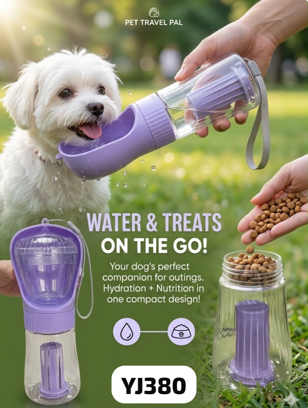 Portable Doggy Water Bottle dispenser with Treat Food Compartment