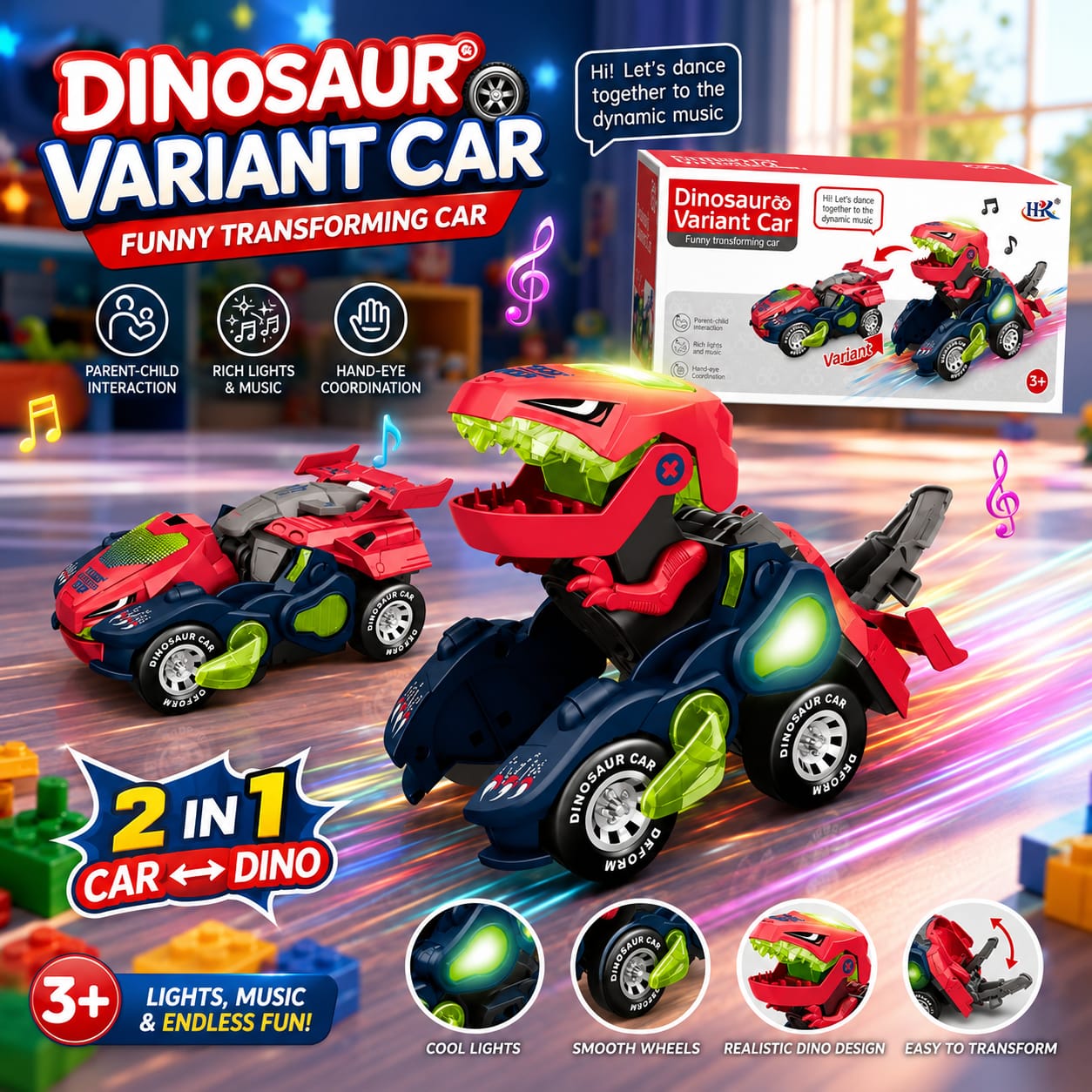 Dinosaur Variant Car 2-in-1 Transforming Toy