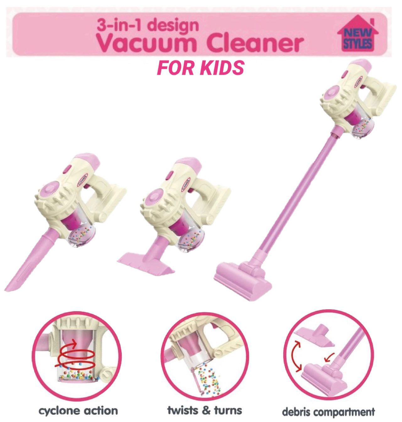 3 In 1 Kiddies Electric Vacuum Cleaner