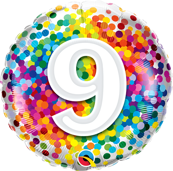 18 INCH FOIL AGE 9 RAINBOW CONFETTI 1 CTP