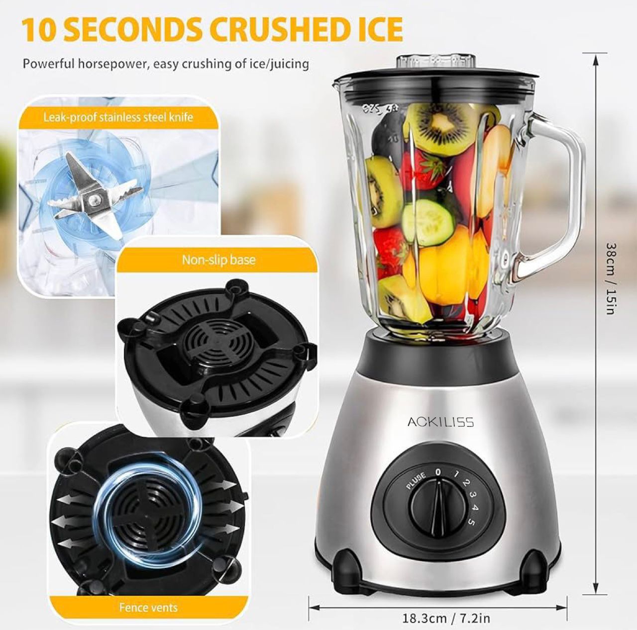 Ackiliss Glass Blender With Coffee Grinder