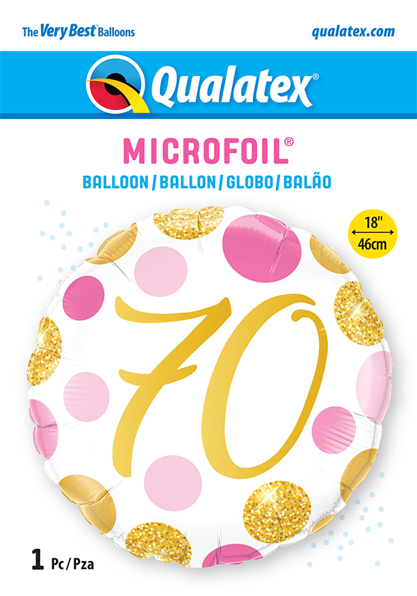 18 INCH FOIL AGE 70 PINK & GOLD DOTS 1 CTP