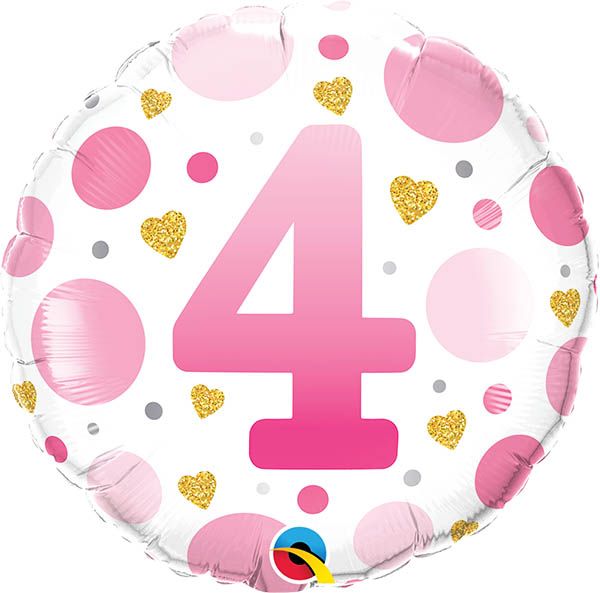 18 INCH FOIL RND AGE 4 PINK DOTS 1CTP