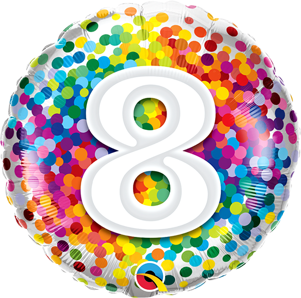 18 INCH FOIL AGE 8 RAINBOW CONFETTI 1 CTP