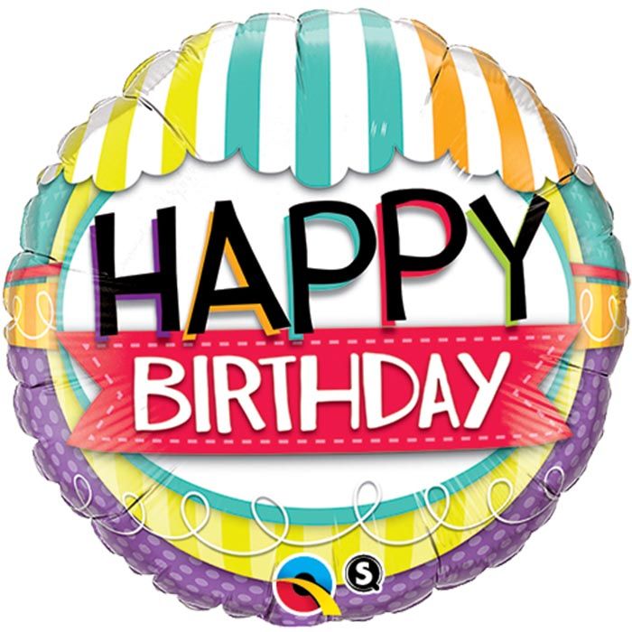 18 INCH FOIL RND BDAY STRIPED AWNING 1CTP
