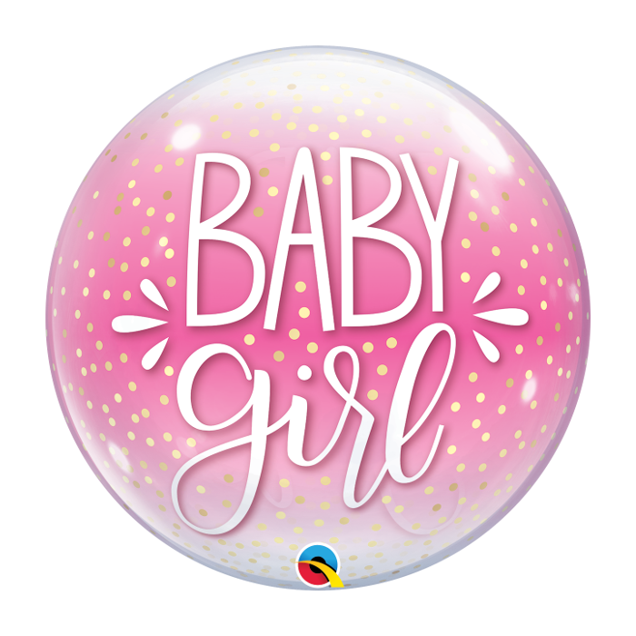 22 INCH SINGLE BUBBLE BABY GIRL PINK & CONFETTI