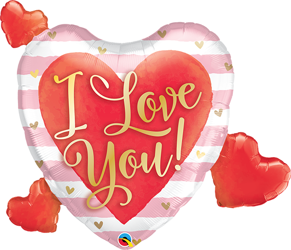 37 INCH FOIL I LOVE YOU PINK STRIPES & HEARTS 1CTP