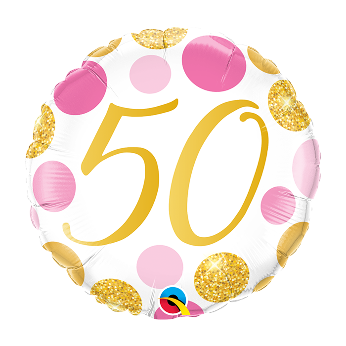 18 INCH FOIL AGE 50 PINK & GOLD DOTS 1 CTP