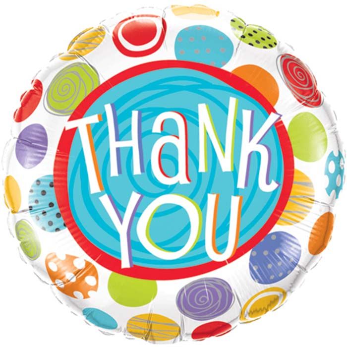 18 INCH FOIL RND THANK YOU PATTERNED DOTS 1CTP