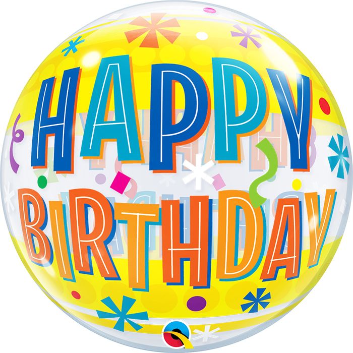22 INCH SINGLE BUBBLE BDAY FUN & YELLOW BANDS 1CTP