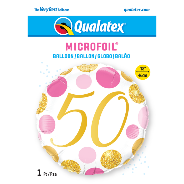 18 INCH FOIL AGE 50 PINK & GOLD DOTS 1 CTP