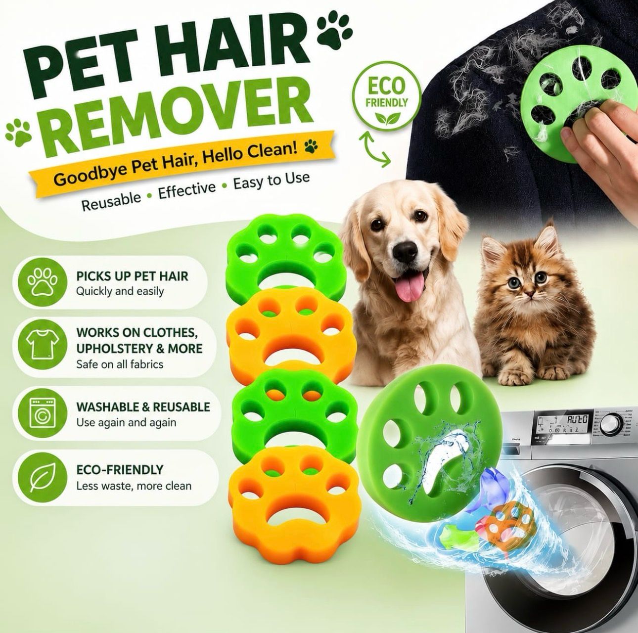 2x Reusable Pet Hair Remover Fur Zapper