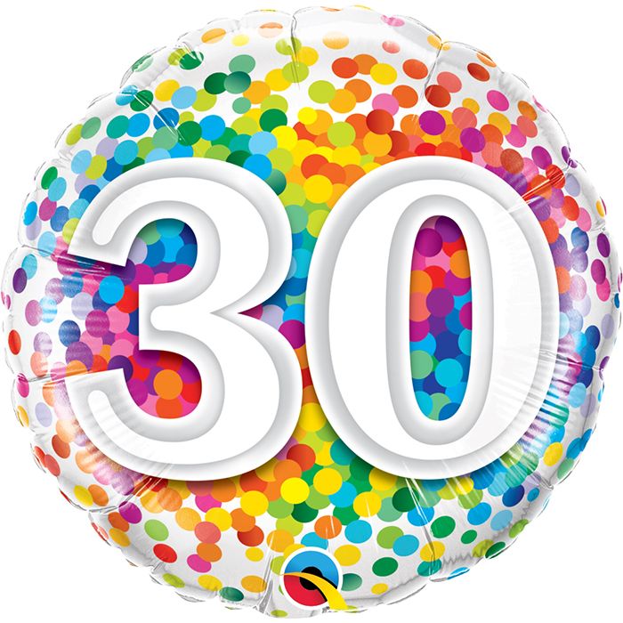 18 INCH FOIL AGE 30 RAINBOW CONFETTI 1CTP