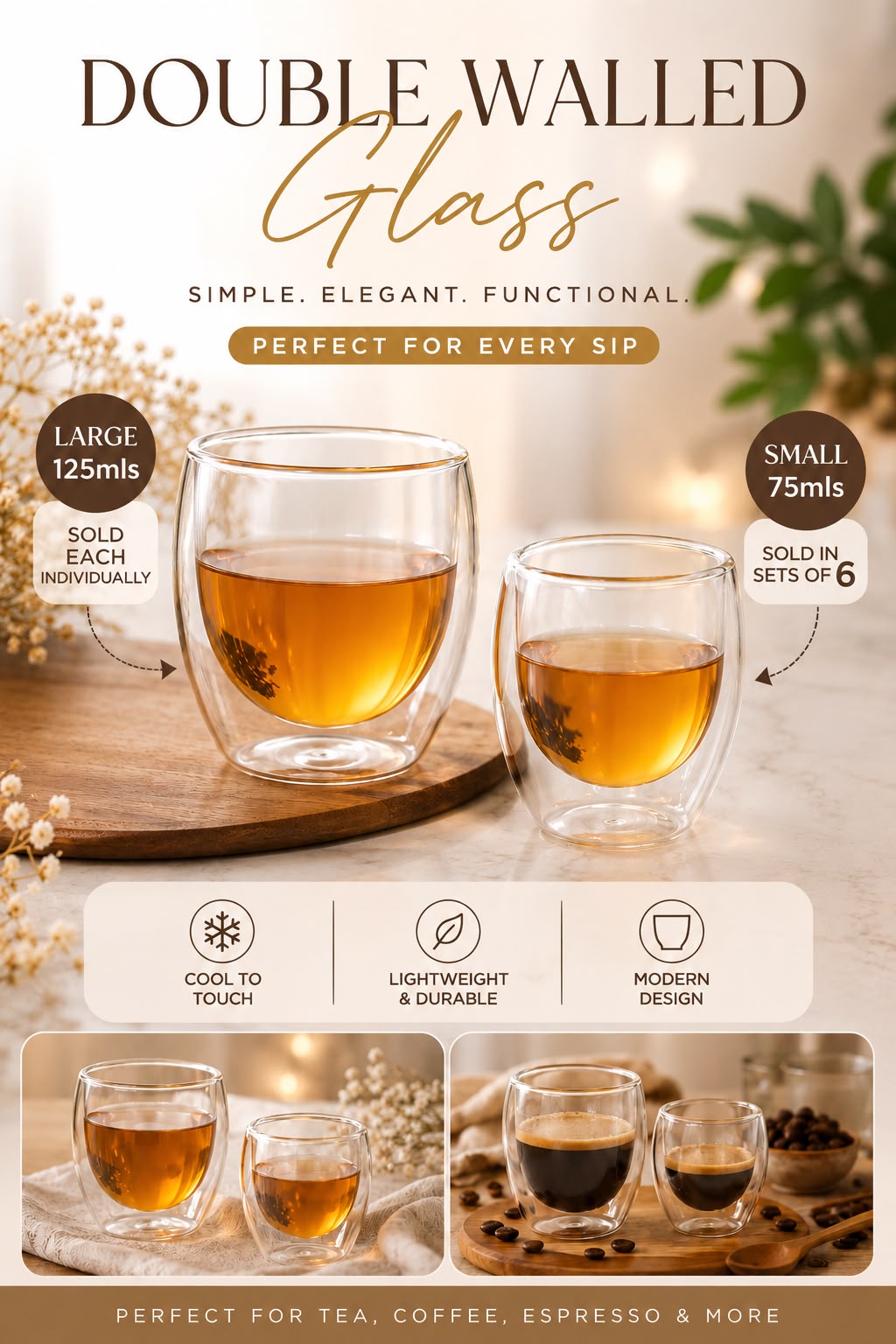 Double Walled Glasses Set of 6