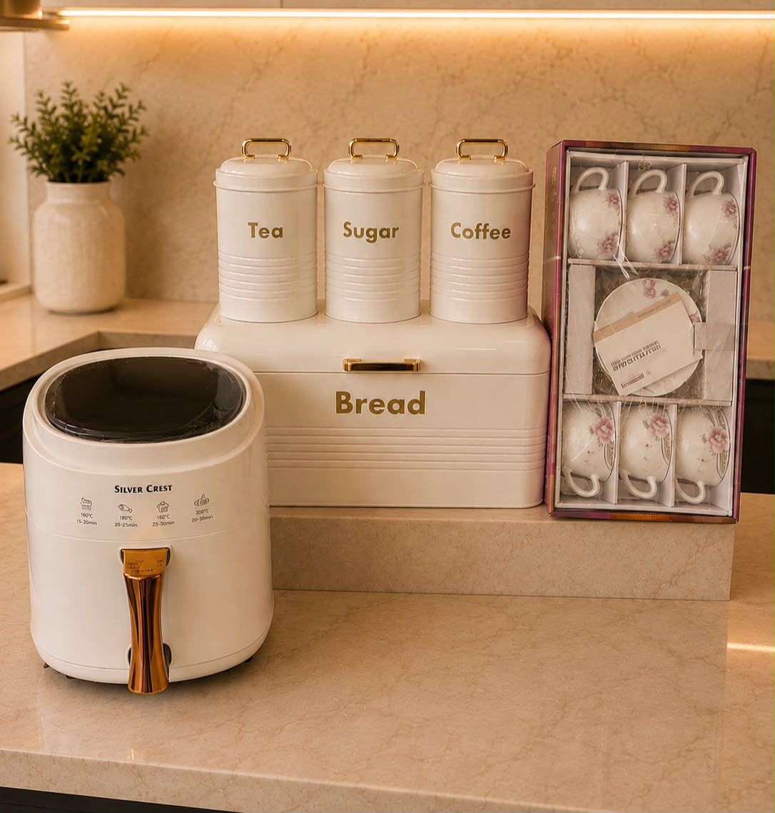8L Airfryer Breadbin Set And Cups Combo