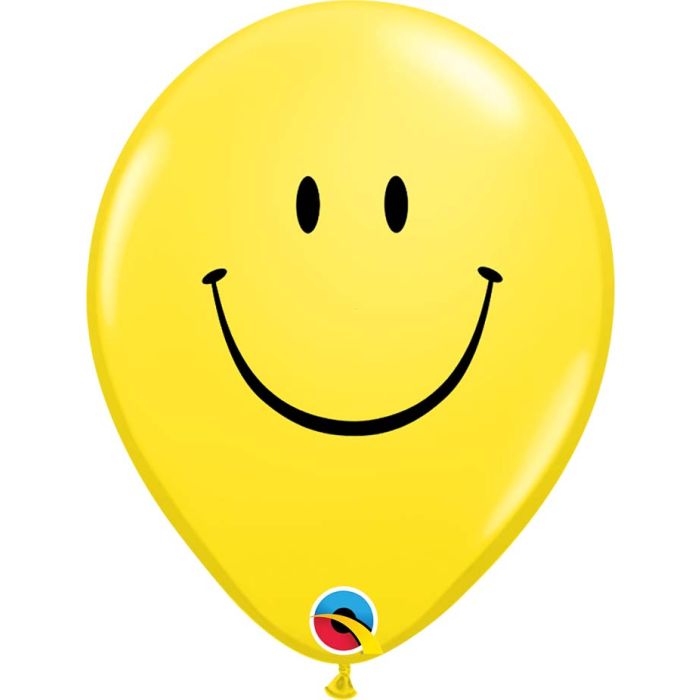 11 INCH LATEX RND YELLOW PRINTED SMILE FACE 50CTP