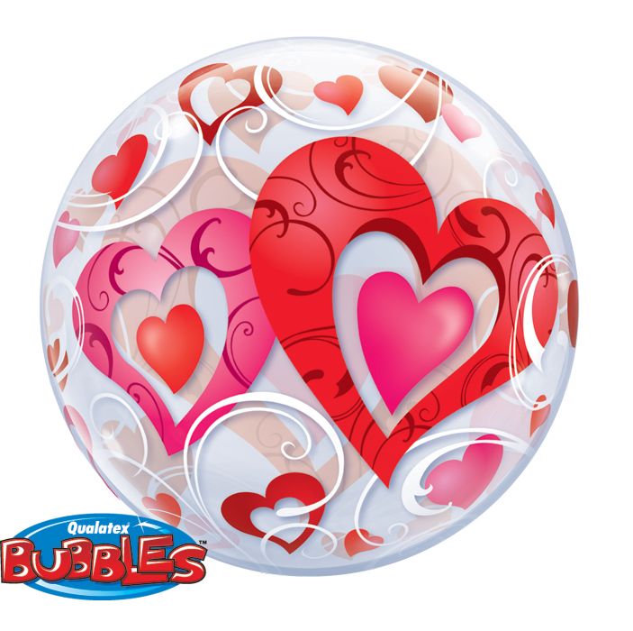 22 INCH SINGLE BUBBLE RED HEARTS & FILIGREE 1CTP