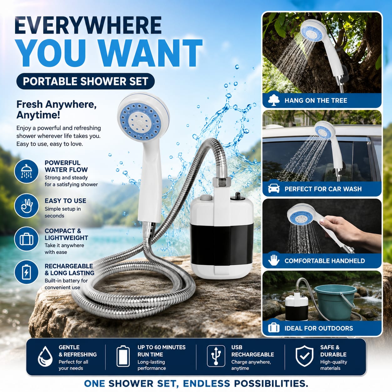 Rechargeable Portable Outdoor Shower Rechargeable