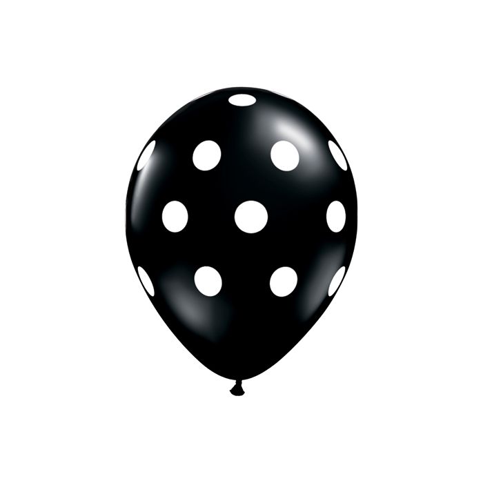 11 INCH LATEX RND ONYX BLK PRT BIG POLKA DTS 50CTP