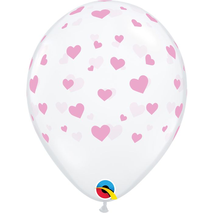 11 INCH LATEX RND RANDOM PINK HEARTS 50CTP