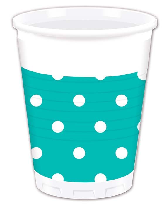 TURQUOISE DOTS PLASTIC CUPS 200ML 8CT