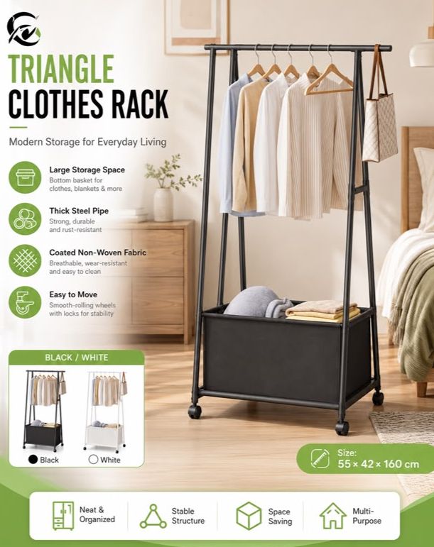 Triangle Clothes Rack With Basket