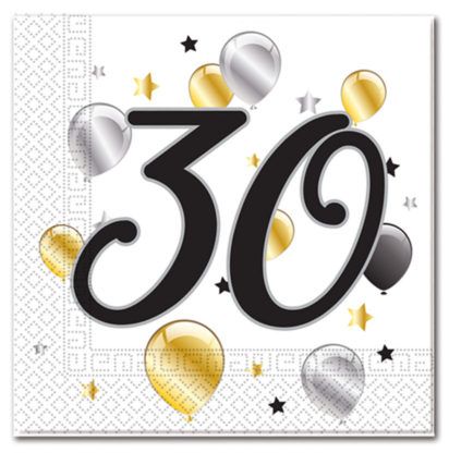 Milestone 30 Bday Balloon & Str Two Ply 20ct