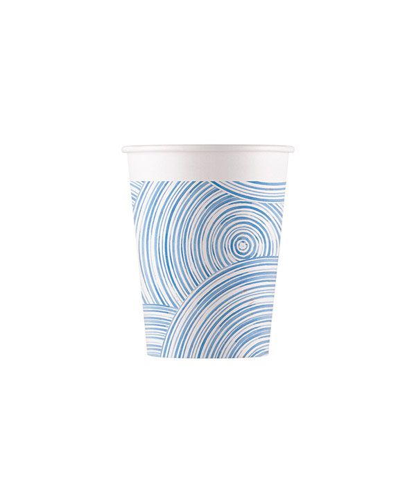 ECO COMPOST BLUE CIRCLES PAPER CUPS 200ML 8CT