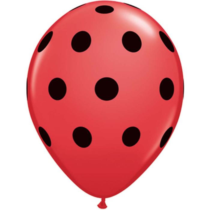 11 INCH LATEX RND RED PRT BIG POLKA DOTS BLK 50CTP