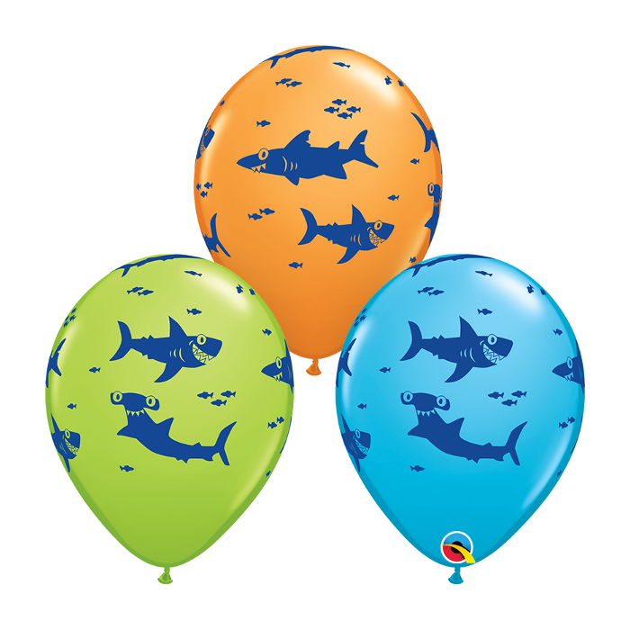 11 INCH LATEX RND FUN SHARKS 50CTP
