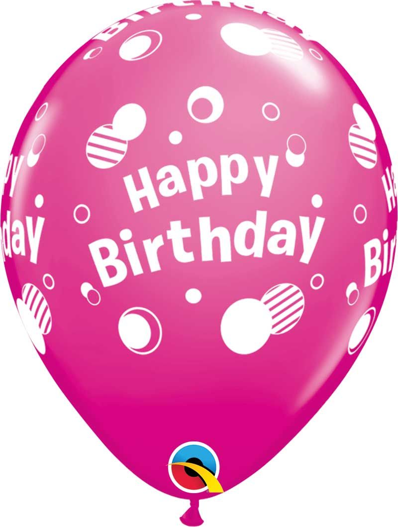 11 INCH LATEX RND HAPPY BDAY POLKA DOTS 50CTP