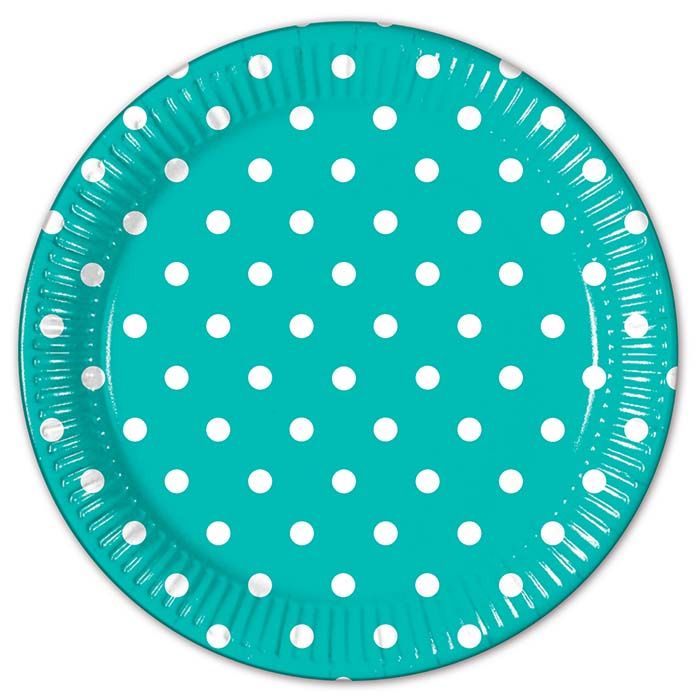 TURQUOISE DOTS PAPER PLATE LARGE 23CM 8CT