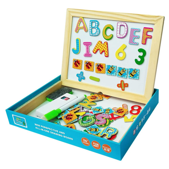 All-in-One Magnetic Wooden Drawing Board & Educational Puzzle Set