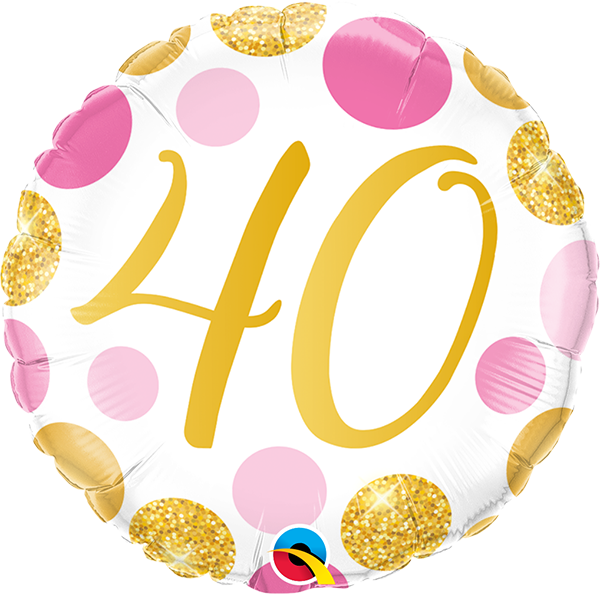 18 INCH FOIL AGE 40 PINK & GOLD DOTS 1 CTP