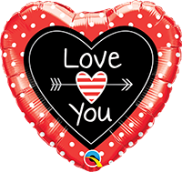 18 INCH FOIL HRT LOVE YOU DOTS & ARROWS 1CTP