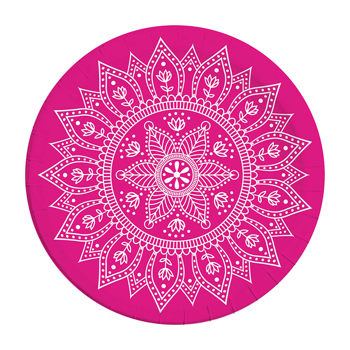 MANDALA FUCHSIA PAPER PLATE 23CM 8CT
