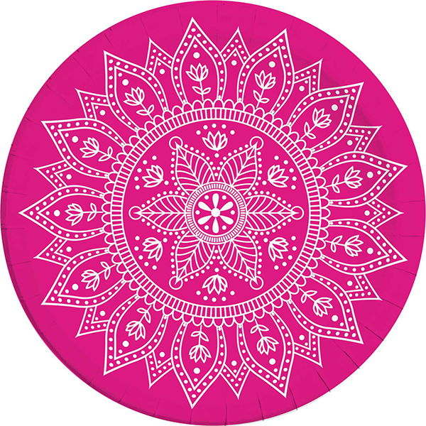 MANDALA FUCHSIA PAPER PLATE 23CM 8CT