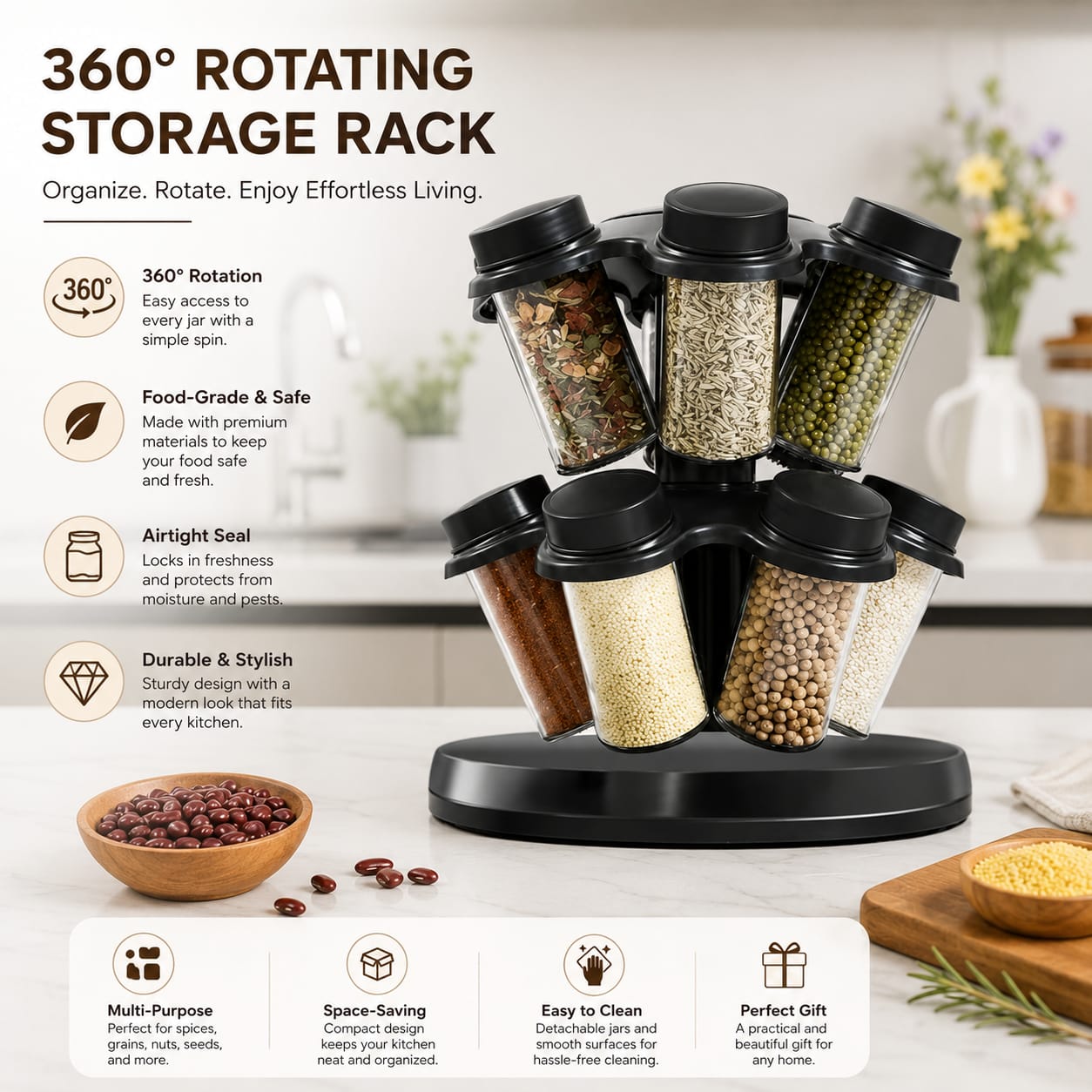 Rotating Spice Storage Rack 12 Bottles
