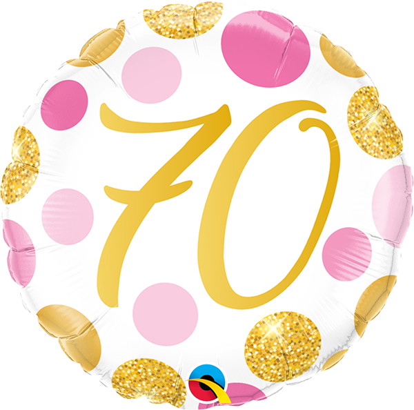 18 INCH FOIL AGE 70 PINK & GOLD DOTS 1 CTP