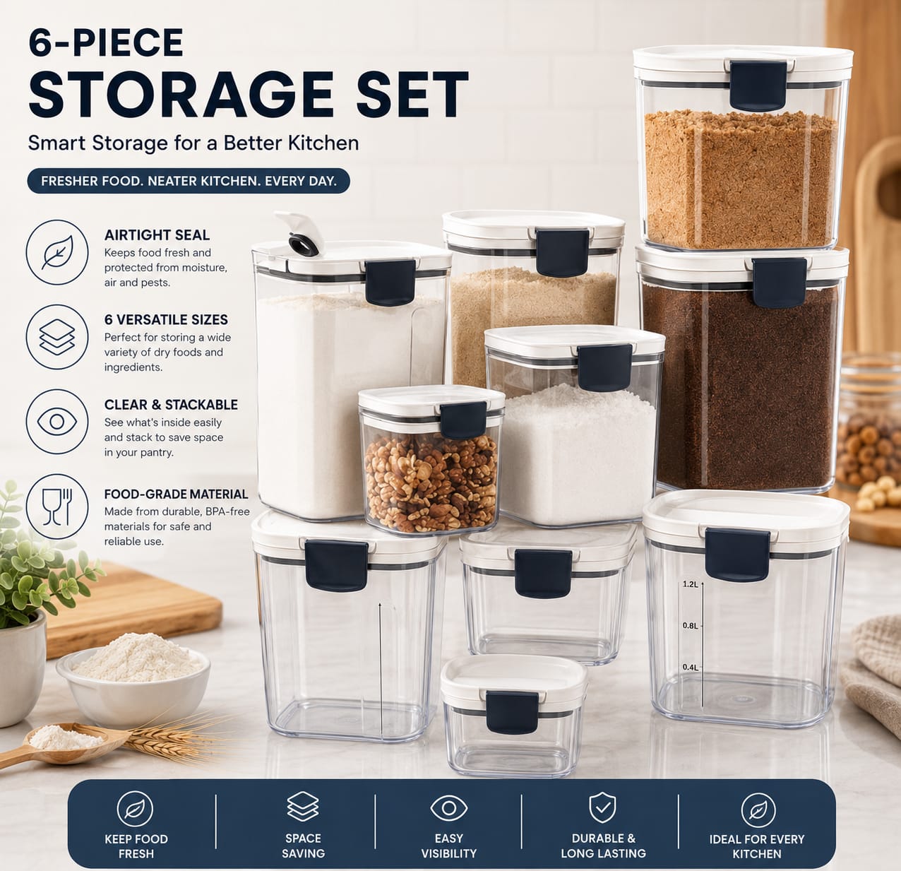 6 Piece Airtight Storage Containers