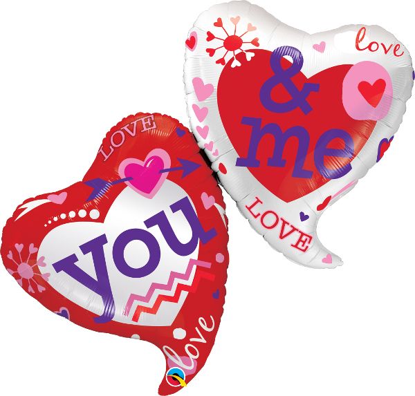 42 INCH FOIL SHAPE YOU AND ME TWO HEARTS 1CTP
