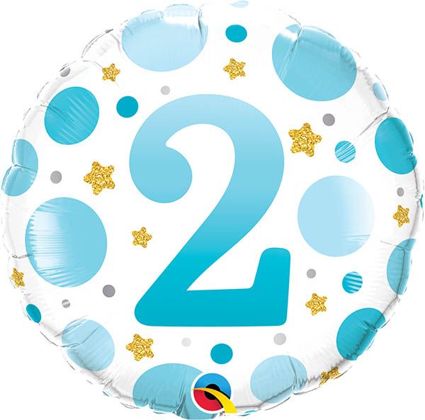 18 INCH FOIL RND AGE 2 BLUE DOTS 1CTP