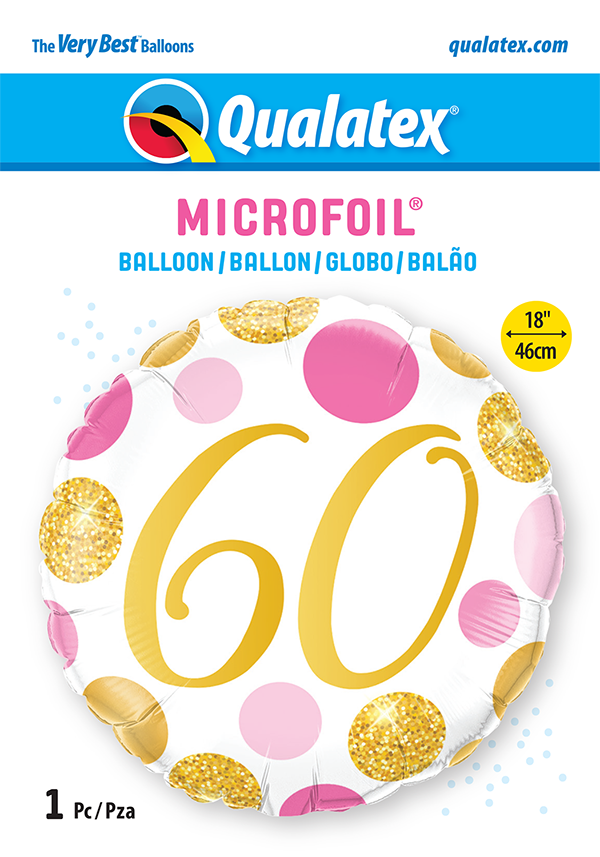 18 INCH FOIL AGE 60 PINK & GOLD DOTS 1 CTP